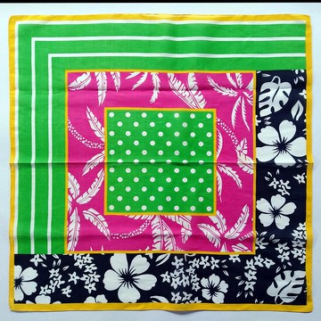 Liz Claiborne 古董純棉絲巾 熱帶樹木 義大利製造 27 x 26.5 英吋