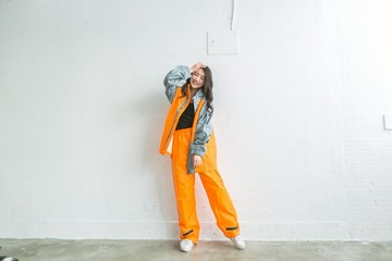 風動兩件式雨衣-橘/淺灰