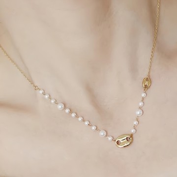 Sayaka 紗彌佳 輕奢柔美水晶珍珠項鍊套組  40 + 5cm  咖啡豆