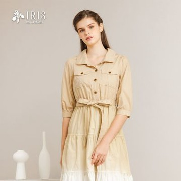 【IRIS 艾莉詩】手工渲染漸層色長洋裝-淺卡其-36624