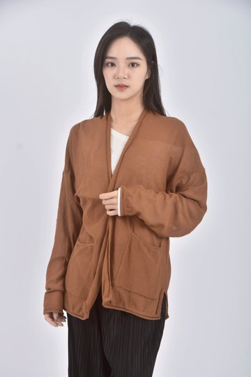 (F) 質感針織透膚橘色罩衫