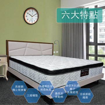 【Albert 艾柏】艾柏 正三線抗菌涼感6尺雙人加大獨立筒床墊(6x6.2尺)加送ＥＧＬＯ檯燈乙個
