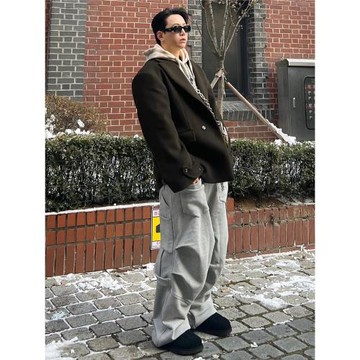 高品質ANDEND太空棉反面口袋立廓形體剪裁vibe寬松抽繩衛褲男女潮