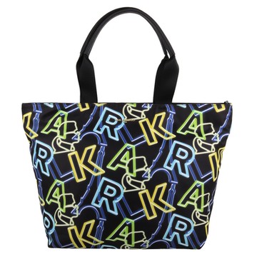 KARL LAGERFELD 彩暈幾何不規則字母尼龍托特包(黑)大