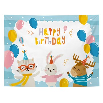 磨毛生日掛布 聚酯纖維  95 x 73cm  貓兔鹿