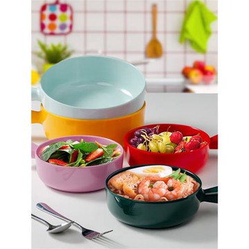 密胺創意彩色手柄碗北歐風零食餐具商用帶把單柄沙拉碗日式泡面碗