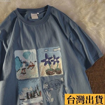 🌈台倉出庫🌈 日系ins原宿風短袖t恤男女夏季復古寬鬆百搭休閒半袖上衣情侶裝潮