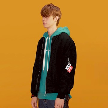 【中性款】 防撥水迷彩綁帶飛行外套 / 迷彩黑