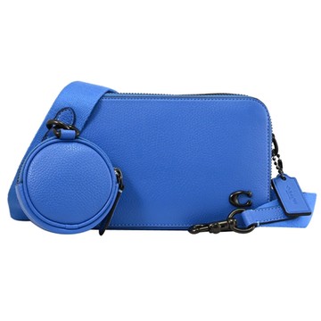 COACH Charter 經典LOGO雙拉鍊斜背/手機包(藍)