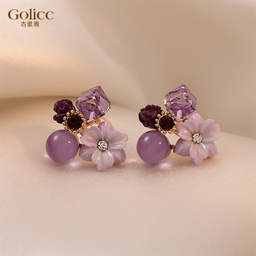 Gulicc 耳環 紫色夢幻 貓眼耳釘
