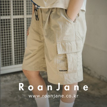 韓國專櫃 RoanJane 灰色簡約工裝口袋五分短褲