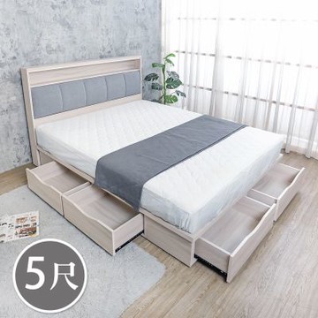 Boden-菲斯5尺雙人多功能收納抽屜床組(加厚型貓抓皮床頭片+六抽收納床底-不含床墊)