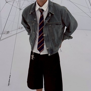 【ALIFE】韓系 CLEAN FIT 消防扣 BOXY 牛仔 外套 短版 外套 實拍 合身外套 牛仔外套 #8940T