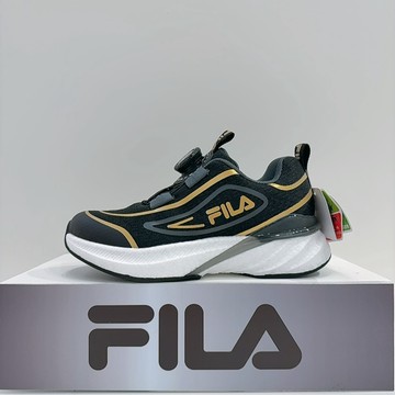 FILA KIDS 中童 黑色 旋轉鈕 足弓穩定 康特杯 透氣 舒適 運動 休閒鞋 3-J810A-008