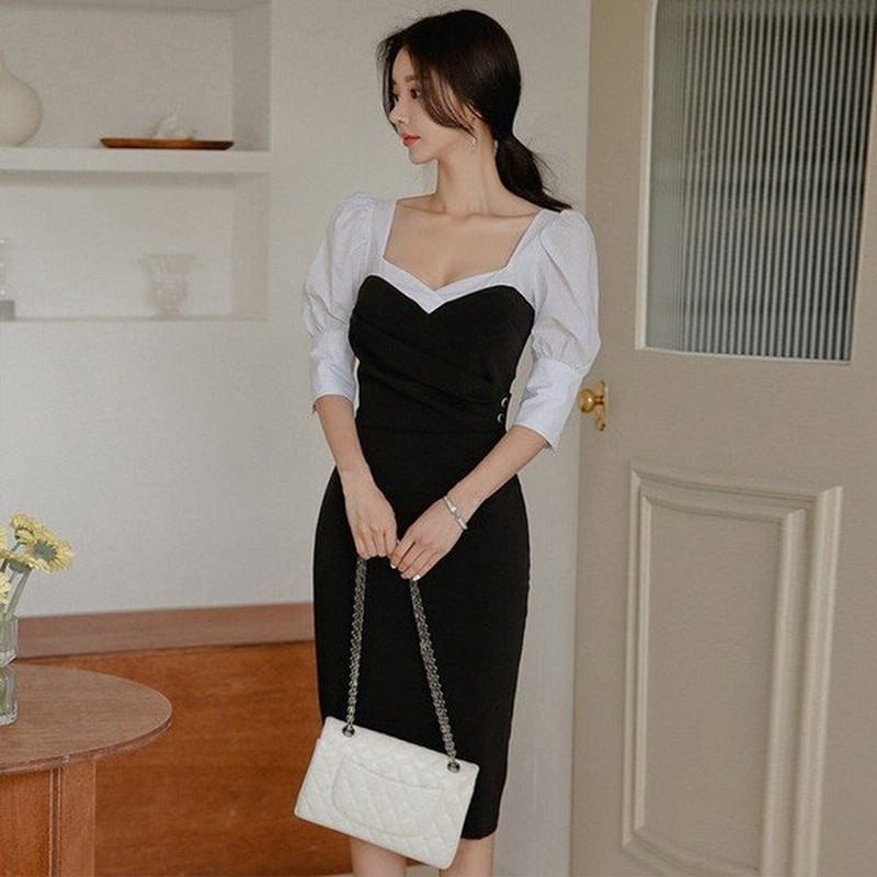 19秋新作 ワンピース レディース 黒ワンピース パフスリーブ タイトワンピース 膝丈 5分袖 お嬢様 フォーマルワンピース 二次会 お呼ばれ 通販 Lineポイント最大0 5 Get Lineショッピング