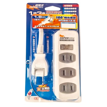 SUPERCELL 超電王 SNB213-6 1切3座2P延長線 4N級高純度無氧銅 雙層披覆線材 過載自動斷電保護  1.8m  白色  1條