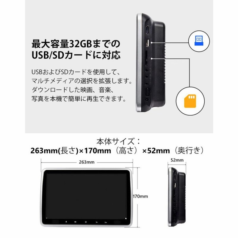 車載10.1インチポータブルDVDプレーヤー ヘッドレストモニター HDMI