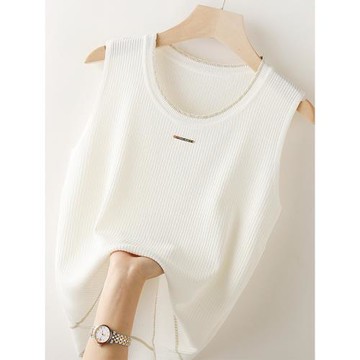 小香風吊帶背心女夏季新款內搭顯瘦打底冰絲圓領別致無袖外穿上衣