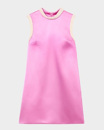 Pearly Trim Satin Mini Dress
