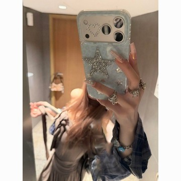 白豹紋閃星星適用蘋果17promax手機殼iPhone16pro圓邊冰川15plus一體14/13