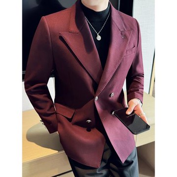 雙排扣加厚西裝外套男秋冬季2024新款商務休閑修身布雷澤西服套裝