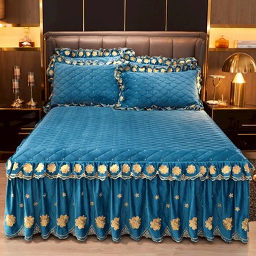 南極人保暖水晶絨夾棉床裙單件冬法萊絨加厚床罩法蘭絨床笠防滑