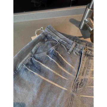 美式夏季貓須設計感水洗藍色牛仔短褲男大碼寬松直筒闊腿五分褲潮