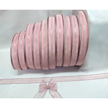 【整箱販售】條紋雪紗織帶38MM(1-1/2英吋寬)藕粉色/派對/緞帶批發/緞帶/可愛色/蝴蝶結/緞帶王