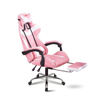 C-FLY 極速電競皮椅 升級擱腳抬 粉白 舒適人造皮革 學生辦公椅  1個