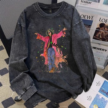 【秋冬上新】長袖男秋季潮牌T恤美式復古風水洗做舊潮流寬鬆i炸街oversize衛衣