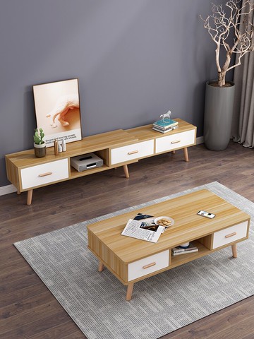 伸縮電視櫃 電視柜茶幾組合簡約現代伸縮北歐加高電視機柜小戶型家用客廳臥室【MJ12384】