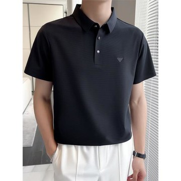 高端冰絲無痕翻領POLO衫男短袖夏季青年商務休閑彈力垂感潮牌T恤