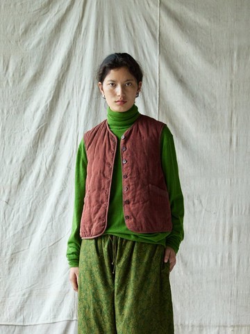 復古文青 / 絲棉夾棉背心 / 休閒保暖馬夾