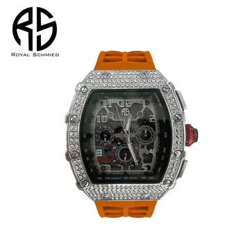 ROYAL SCHMIED 極盡奢華鑲銀鑽機械PU錶帶-活力橘