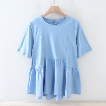 A08073日單夏新款客供料后紐扣圓領微寬松顯瘦女純色簡潔短袖T恤