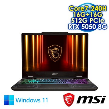 MSI Cyborg 15 B2RWEKG-028TW 黑 15.6吋電競筆電 (FHD IPS 144Hz/Intel Core7-240H/16G+16G DDR5/512
