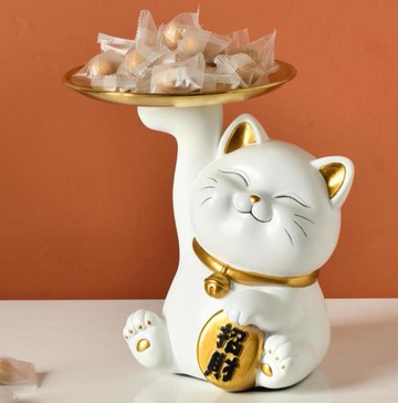 招財擺件 招財貓桌面ins風客廳裝飾擺件前台飾品托盤開業送禮創意鑰匙收納 免運開發票
