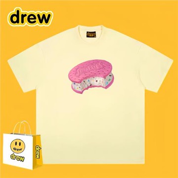 drew潮牌美式趣味做舊夾心餅干印花夏季百搭男女寬松圓領短袖T恤