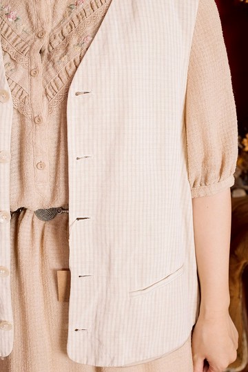 白色格紋背心 古着【初戀販賣所】Vintage.F029