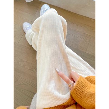 白色闊腿褲女冬季高腰加絨高個子2024年新款加長秋冬窄版直筒褲子