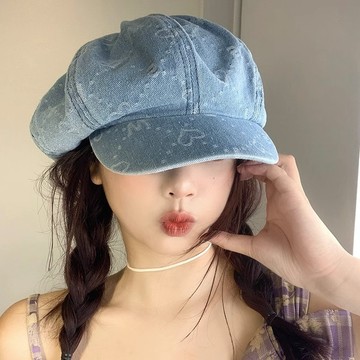 🌞牛仔貝雷帽女春秋款復古藝文顯臉小云朵八角帽韓系大頭圍畫家帽子優質