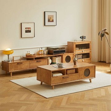 免運/公司貨 茶幾 原木茶幾 實木茶几 北歐全實木可伸縮電視柜茶幾 組合小戶型客廳茶臺現代簡約儲物茶桌 可開發票 全館五折 工廠現貨直銷 新品特價 z10252