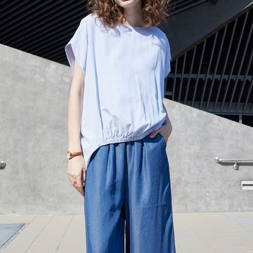 SOMETHING｜女裝｜寬版條紋包袖短袖T恤