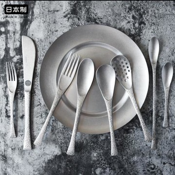 日本青芳制作所進口餐具正餐勺叉甜點心勺錘紋不銹鋼露營餐具飯勺