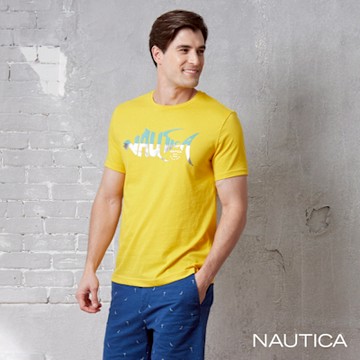 Nautica 男裝 品牌LOGO魚骨印花短袖T恤-黃色
