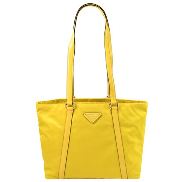 PRADA 1BG291 經典三角LOGO尼龍肩背托特包.亮黃