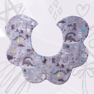 現貨 - 八重紗多拿滋圍兜 口水巾 - 恐龍歷險記 (灰)