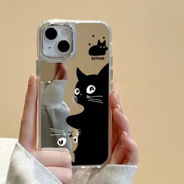 鏡面創意倒影貓咪適用三星s24ultra手機殼硅膠s23fe高級感s22+可愛s21補妝鏡note20小眾a55a54a34a24防摔a15