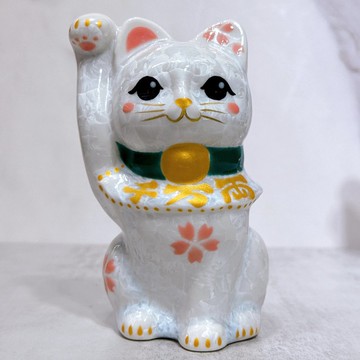 【櫻耀招財】日本清水燒招財貓 | 花結晶 白 千万両