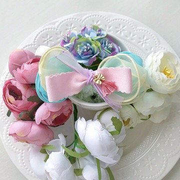 亮彩澎澎歐根紗兒童髮夾-鵝黃+藍綠